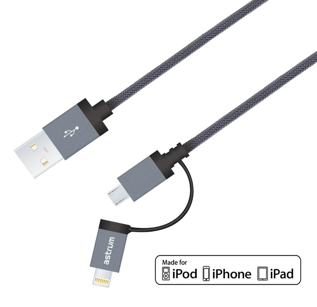 AC330 Micro USB + 8pin Charge &amp; Sync MFI Braided Cable