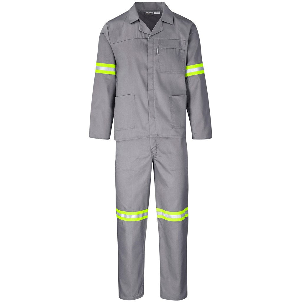 Trade Polycotton Conti Suit - Reflective Arms & Legs - Yellow Tape in Grey — Print Fast Express