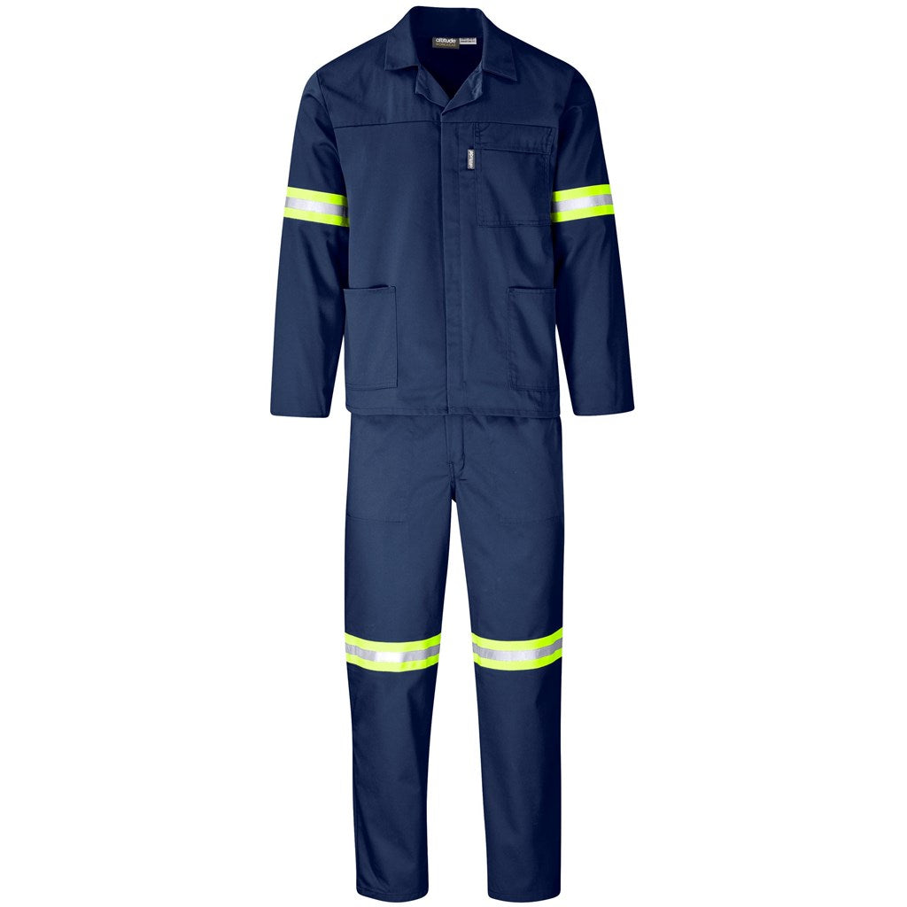 Trade Polycotton Conti Suit - Reflective Arms & Legs - Yellow Tape in Navy — Print Fast Express