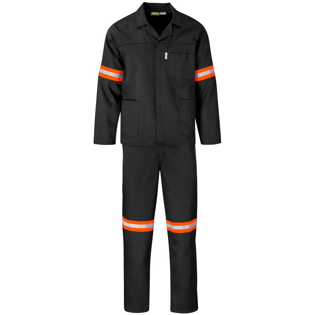 Trade Polycotton Conti Suit - Reflective Arms & Legs - Orange Tape in Black — Print Fast Express