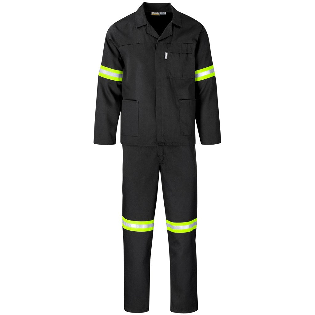 Trade Polycotton Conti Suit - Reflective Arms, Legs & Back - Yellow Tape in Black — Print Fast Express
