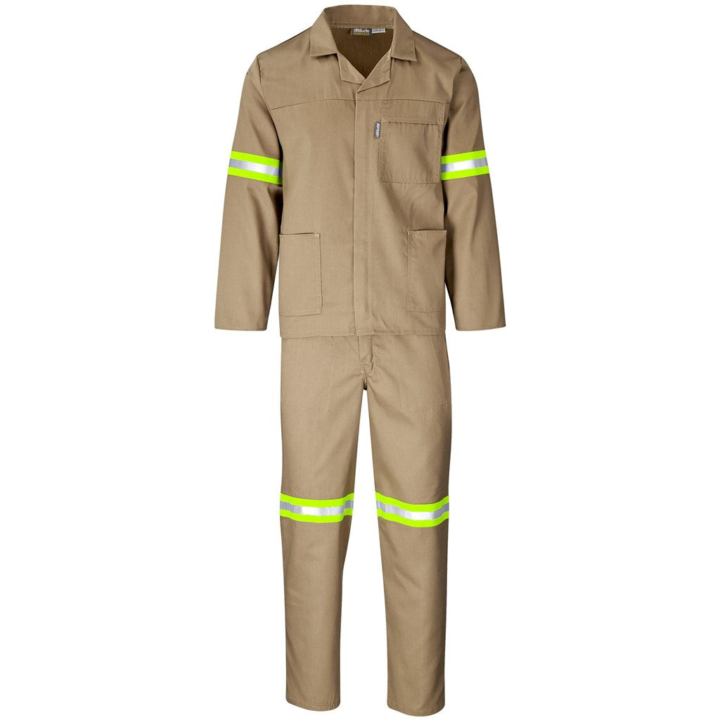 Trade Polycotton Conti Suit - Reflective Arms, Legs & Back - Yellow Tape in Khaki — Print Fast Express