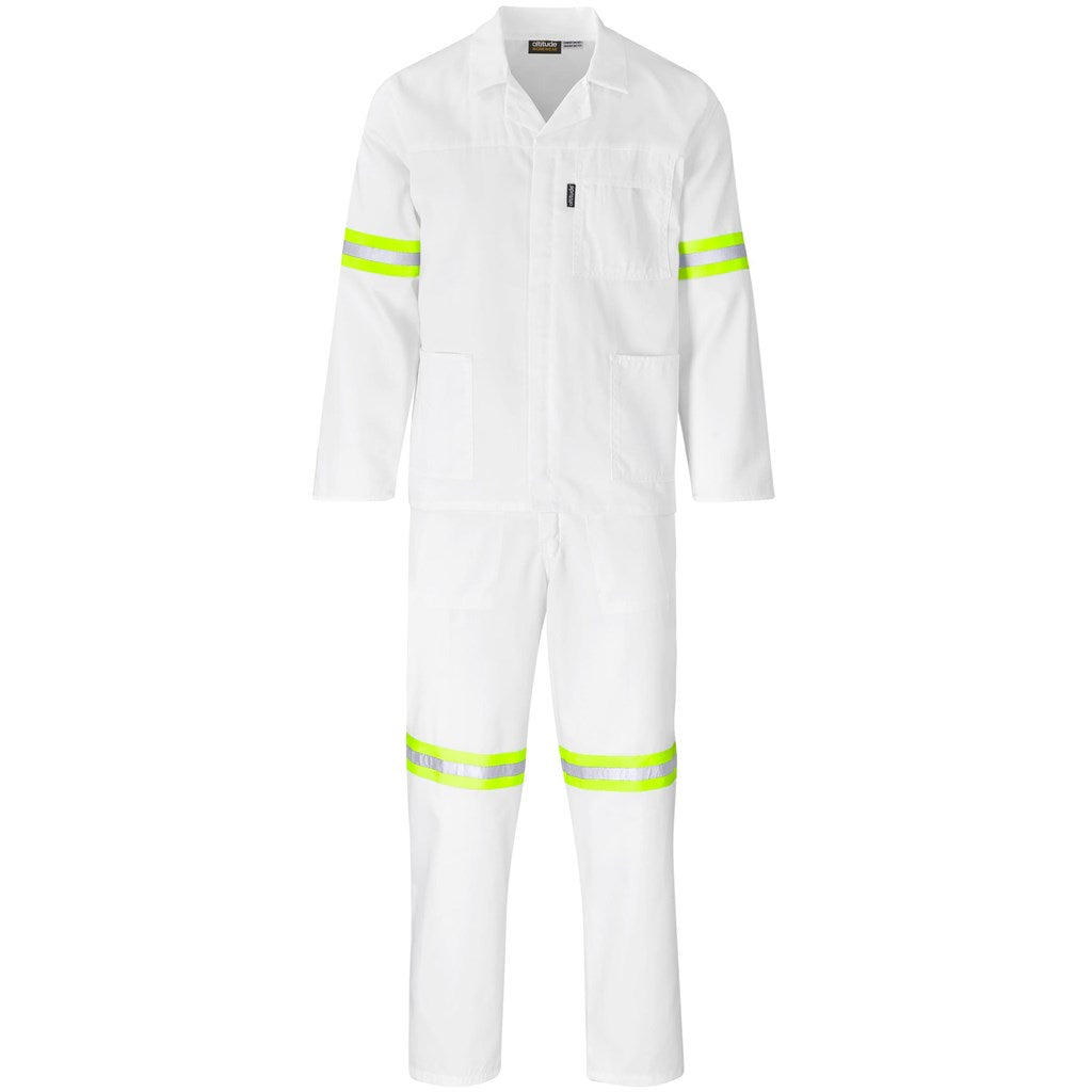 Trade Polycotton Conti Suit - Reflective Arms, Legs & Back - Yellow Tape in White — Print Fast Express