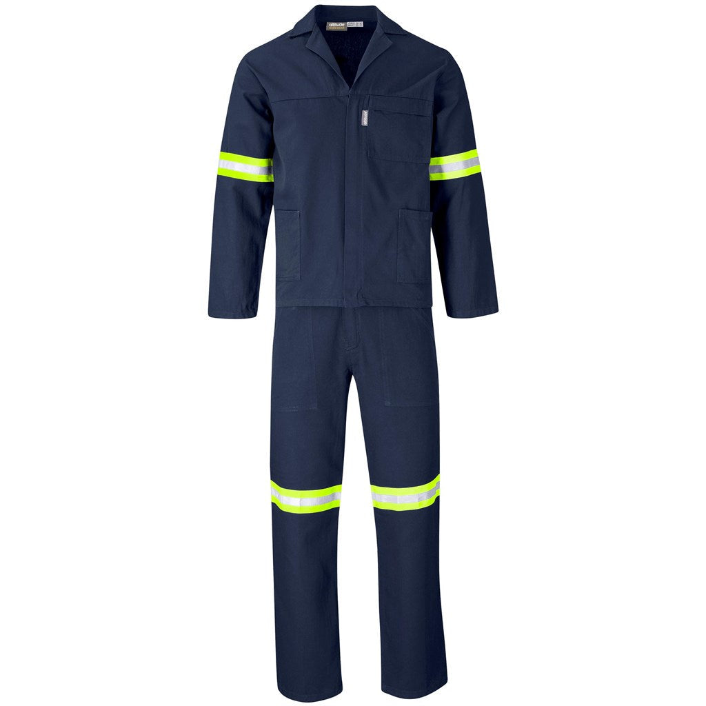 Technician 100% Cotton Conti Suit - Reflective Arms & Legs - Yellow Tape in Navy — Print Fast Express
