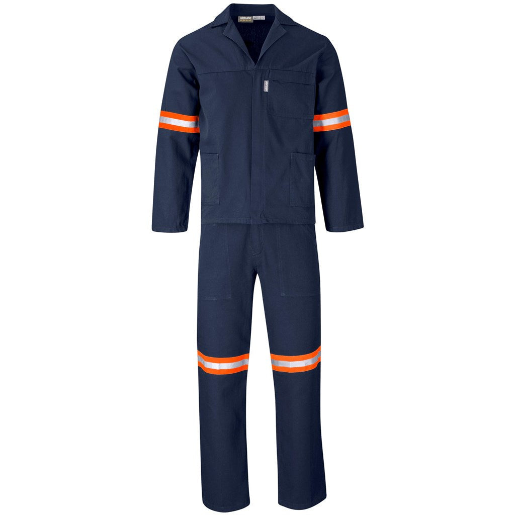 Technician 100% Cotton Conti Suit - Reflective Arms, Legs & Back - Orange Tape in Navy — Print Fast Express