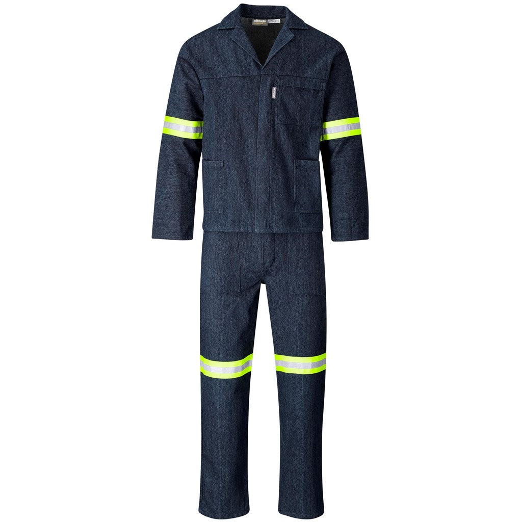 Vintage 100% Cotton Denim Conti Suit - Reflective Arms, Legs & Back - Yellow Tape in Dark Blue — Print Fast Express