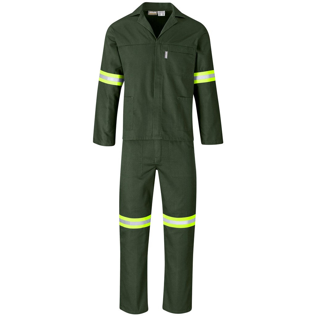 Acid Resistant Polycotton Conti Suit - Reflective Arm, Legs & Back - Yellow Tape in Olive — Print Fast Express
