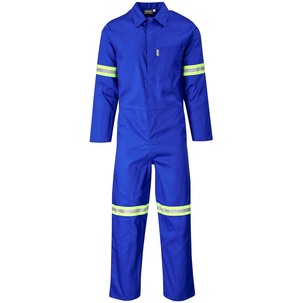 Safety Polycotton Boiler Suit - Reflective Arms & Legs - Yellow Tape in Royal Blue — Print Fast Express
