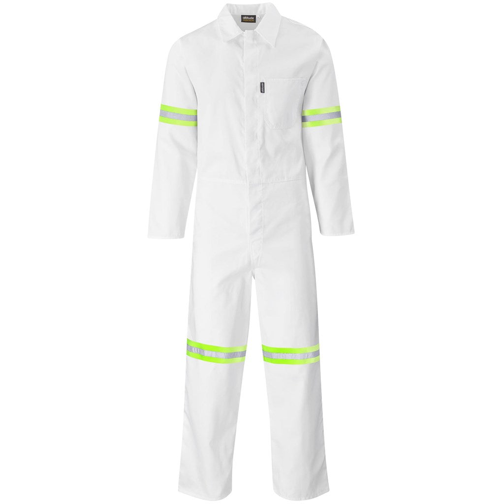 Safety Polycotton Boiler Suit - Reflective Arms & Legs - Yellow Tape in White — Print Fast Express