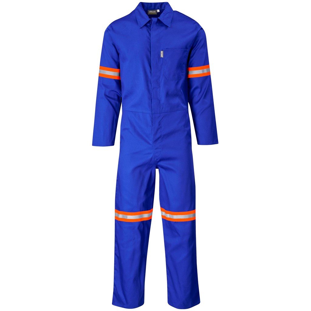 Safety Polycotton Boiler Suit - Reflective Arms & Legs - Orange Tape in Royal Blue — Print Fast Express