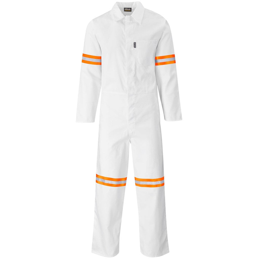 Safety Polycotton Boiler Suit - Reflective Arms & Legs - Orange Tape in White — Print Fast Express