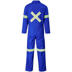Safety Polycotton Boiler Suit - Reflective Arms Legs & Back - Yellow Tape in Royal Blue — Print Fast Express