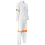 Safety Polycotton Boiler Suit - Reflective Arms Legs & Back - Orange Tape in White — Print Fast Express