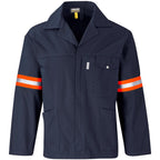 Artisan Premium 100% Cotton Jacket - Reflective Arms & Back - Orange Tape in Navy — Print Fast Express