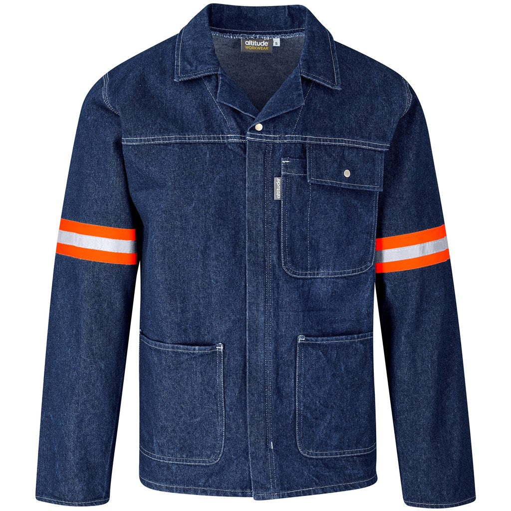 Cast Premium 100% Cotton Denim Jacket - Reflective Arms - Orange Tape in Blue — Print Fast Express