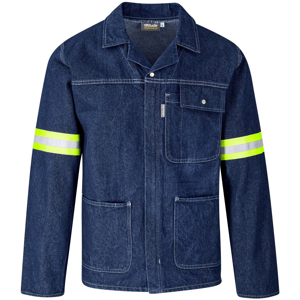 Cast Premium 100% Cotton Denim Jacket - Reflective Arms & Back - Yellow Tape in Blue — Print Fast Express