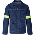 Cast Premium 100% Cotton Denim Jacket - Reflective Arms & Back - Yellow Tape in Blue — Print Fast Express
