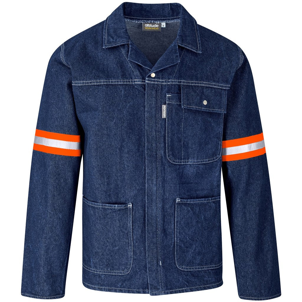 Cast Premium 100% Cotton Denim Jacket - Reflective Arms & Back - Orange Tape in Blue — Print Fast Express