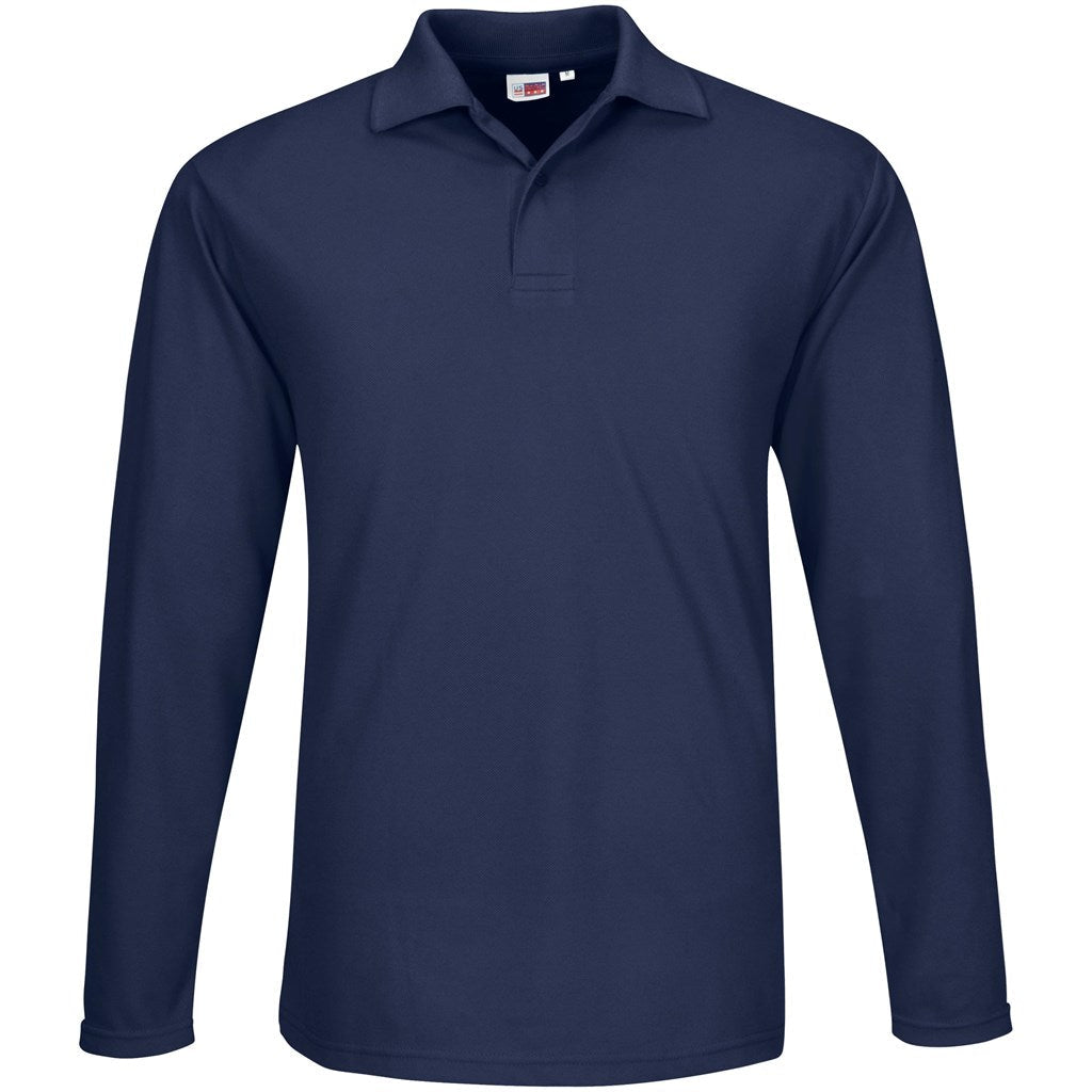 Mens Long Sleeve Elemental Golf Shirt in Navy — Print Fast Express