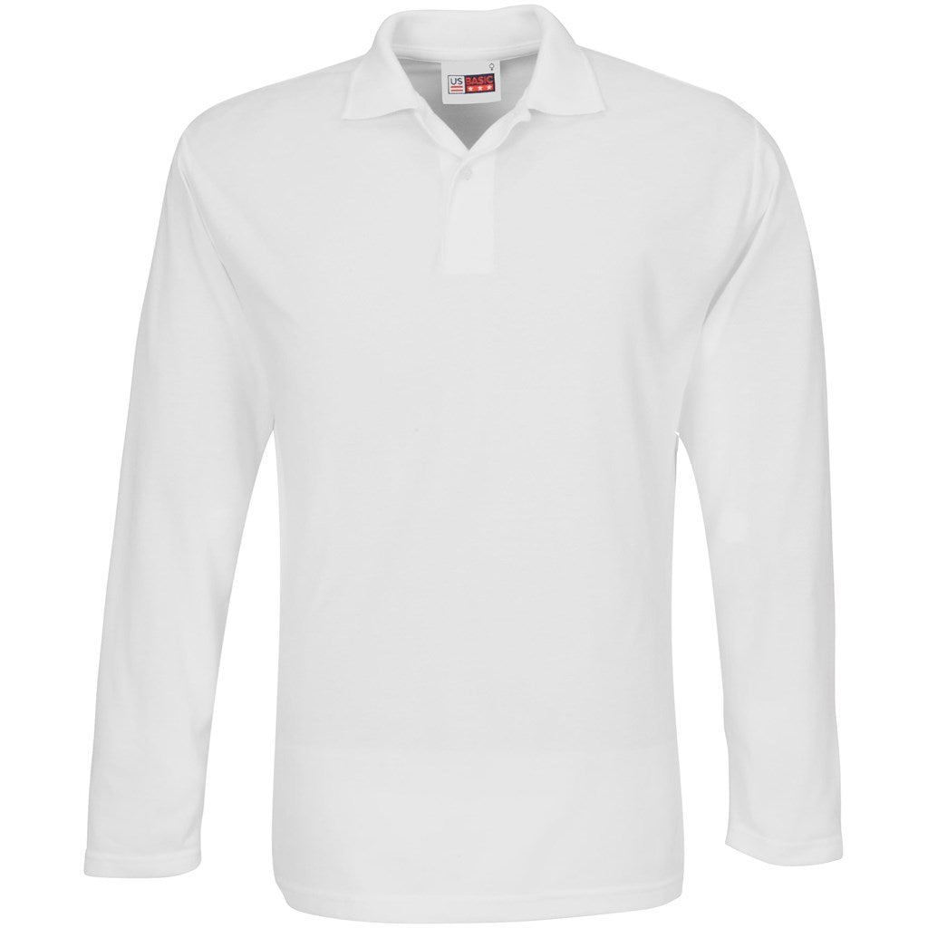 Mens Long Sleeve Elemental Golf Shirt in White — Print Fast Express