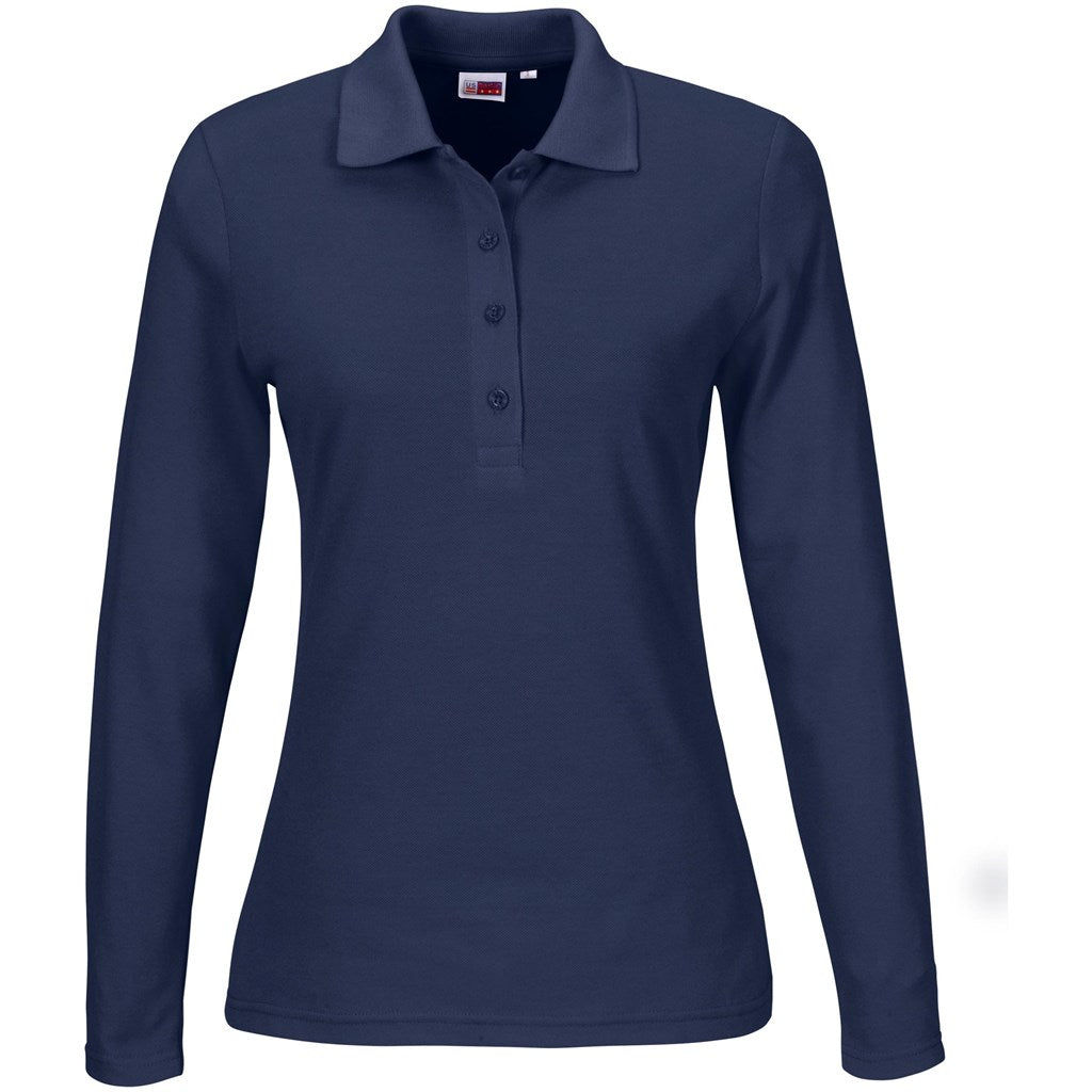 Ladies Long Sleeve Elemental Golf Shirt in Navy — Print Fast Express