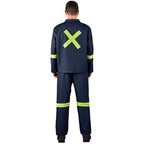 Vintage 100% Cotton Denim Conti Suit - Reflective Arms, Legs & Back - Yellow Tape - Print Fast Express
