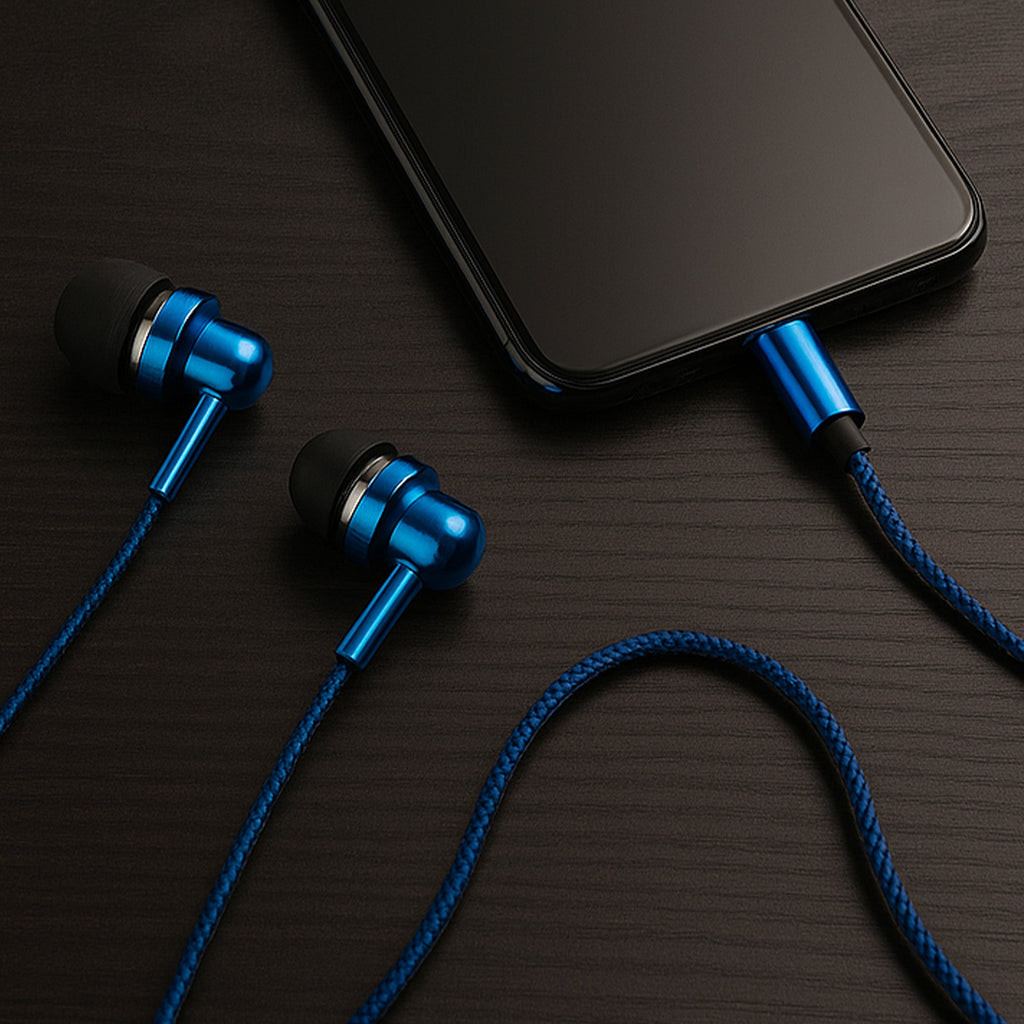 EB250 Electro Painted Stereo Earphones with Mic - Blue