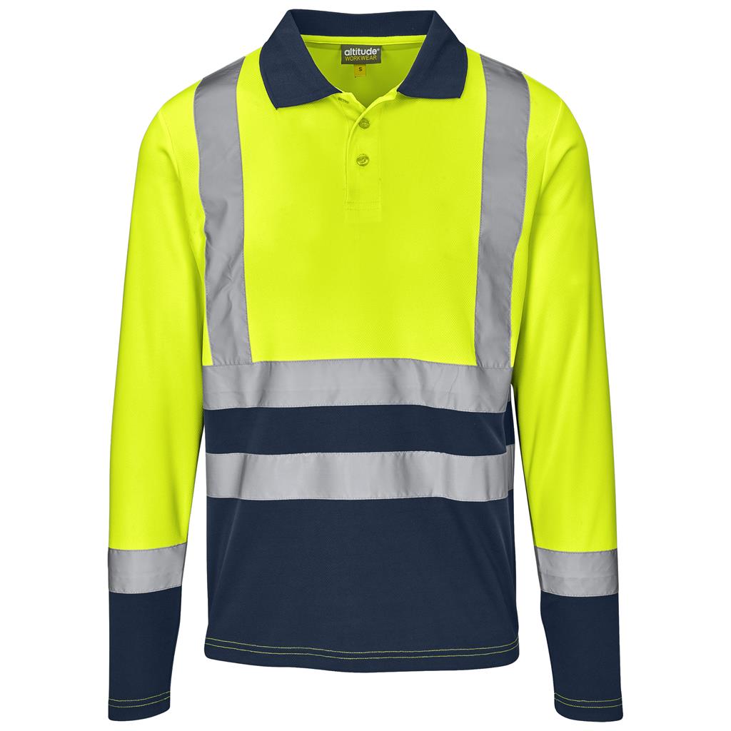 Long Sleeve Surveyor Two-Tone Hi-Viz Golf Shirt in Yellow — Print Fast Express