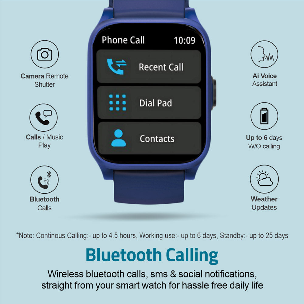 MT310 Smart Watch 2.01" HD IPX68 with BT Calls Sports HR BP BO - Blue