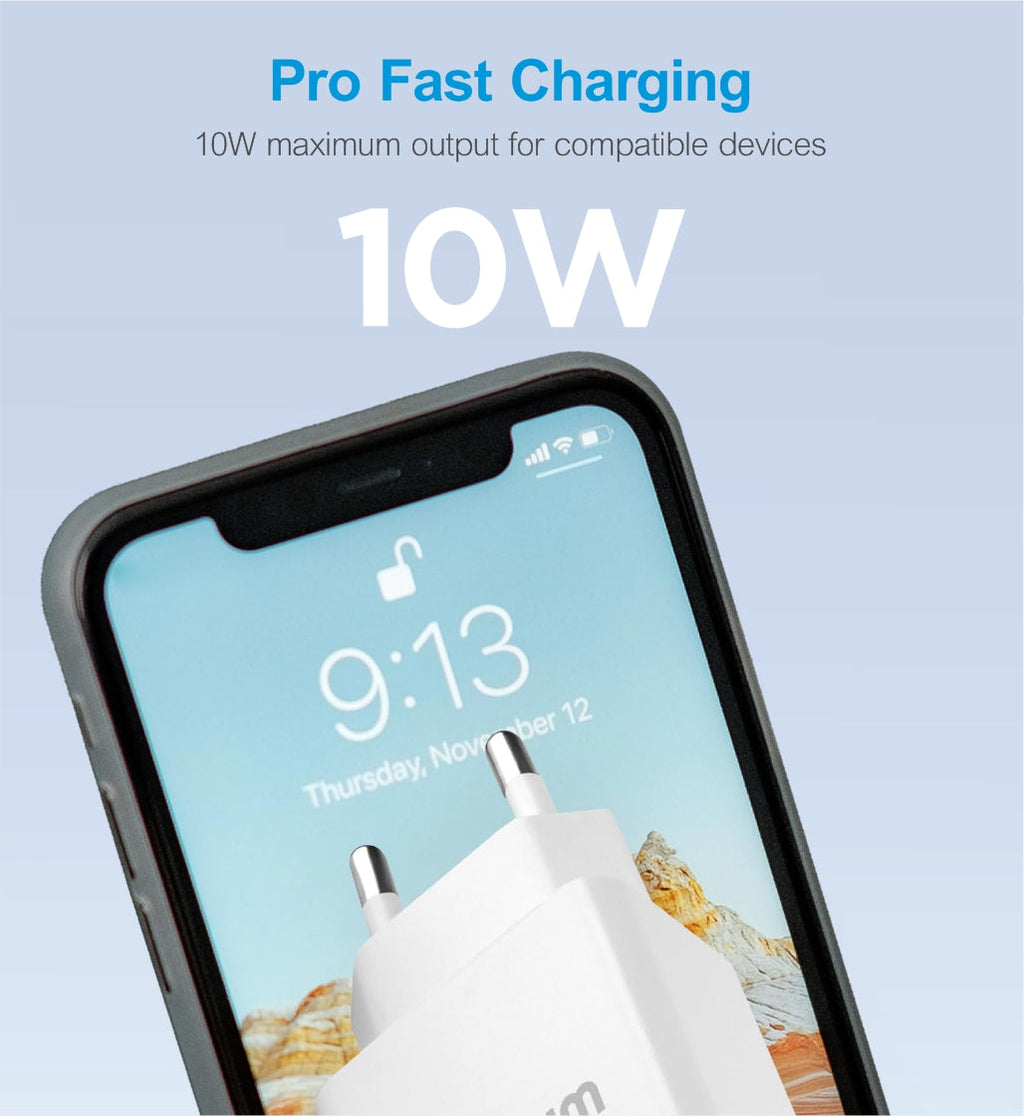 Pro U20 10W USB-A Travel Wall Charger + USB-C Cable - White