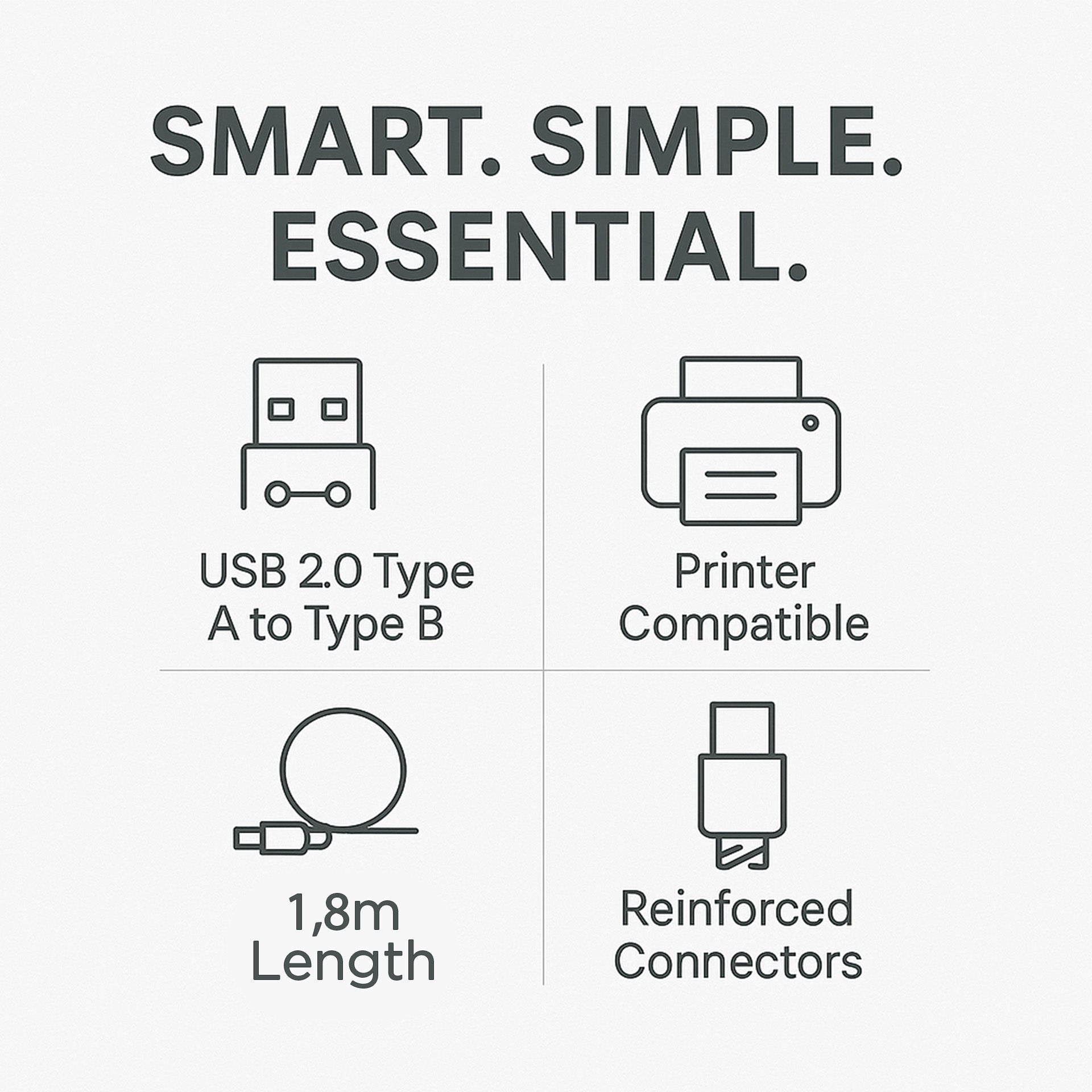UB201 USB 2.0 Male to Male 1.8m Printer Cable